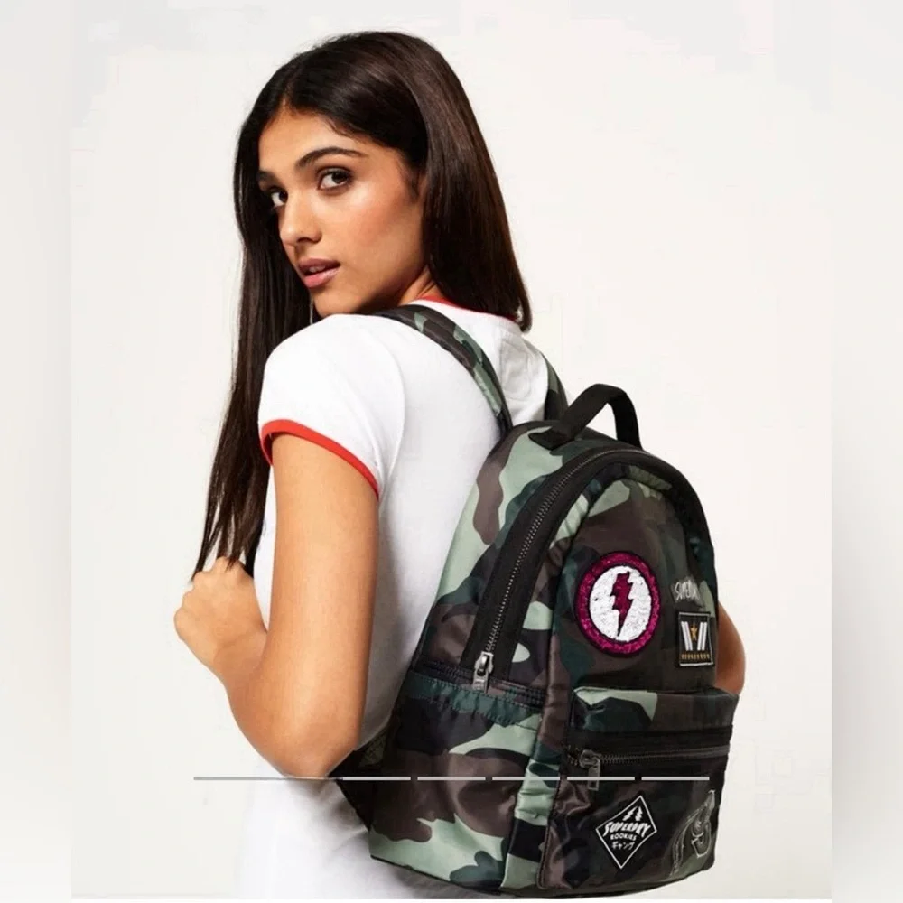 Superdry Green Camouflage Backpack with Patches, SuperDry Midi Backpack